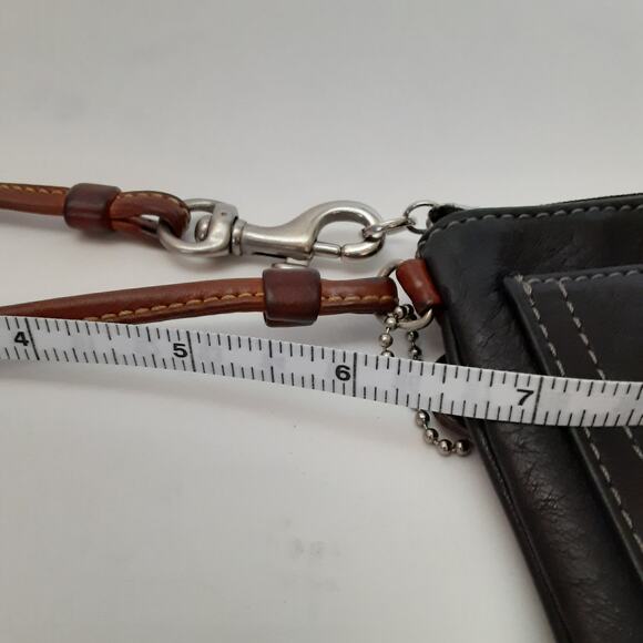 Coach Wristlet Black Pebble Leather Cognac Brown Strap Vintage Clutch Old Money - Picture 10 of 10